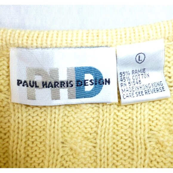 VTG Paul Harris Design Yellow Cable Knit Sweater Large 55% Ramie 45% Cotton - Picture 4 of 12
